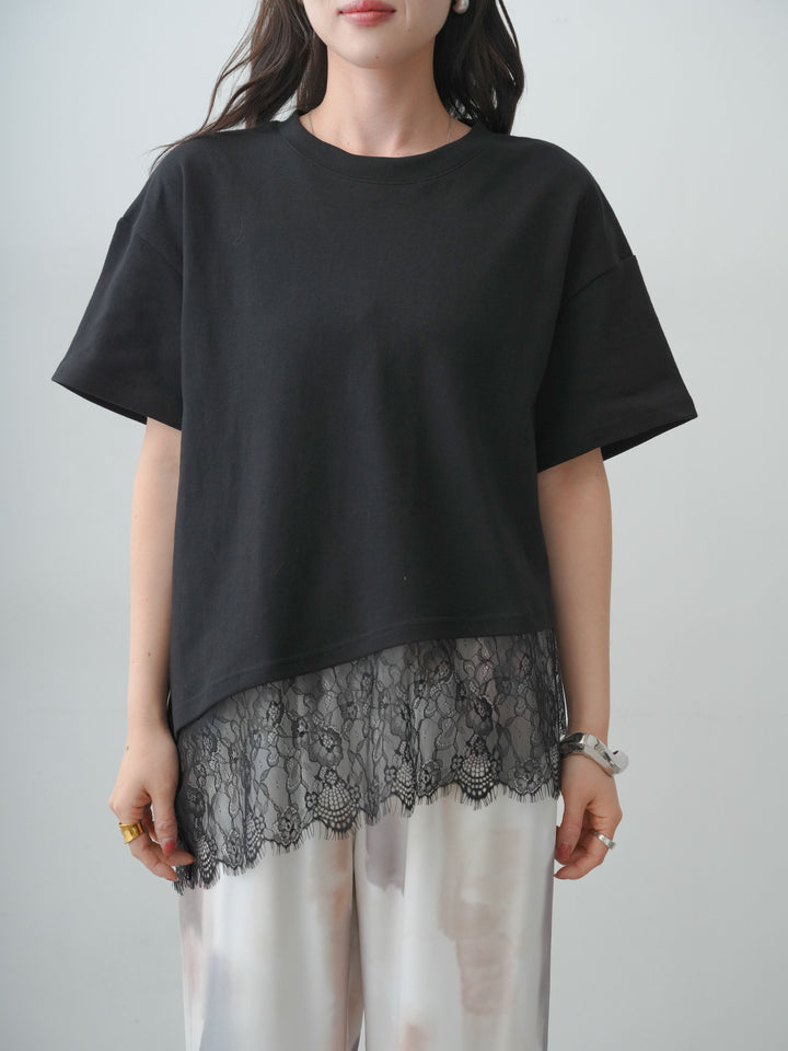 [予約]アシメレースヘムワイドTEE/black