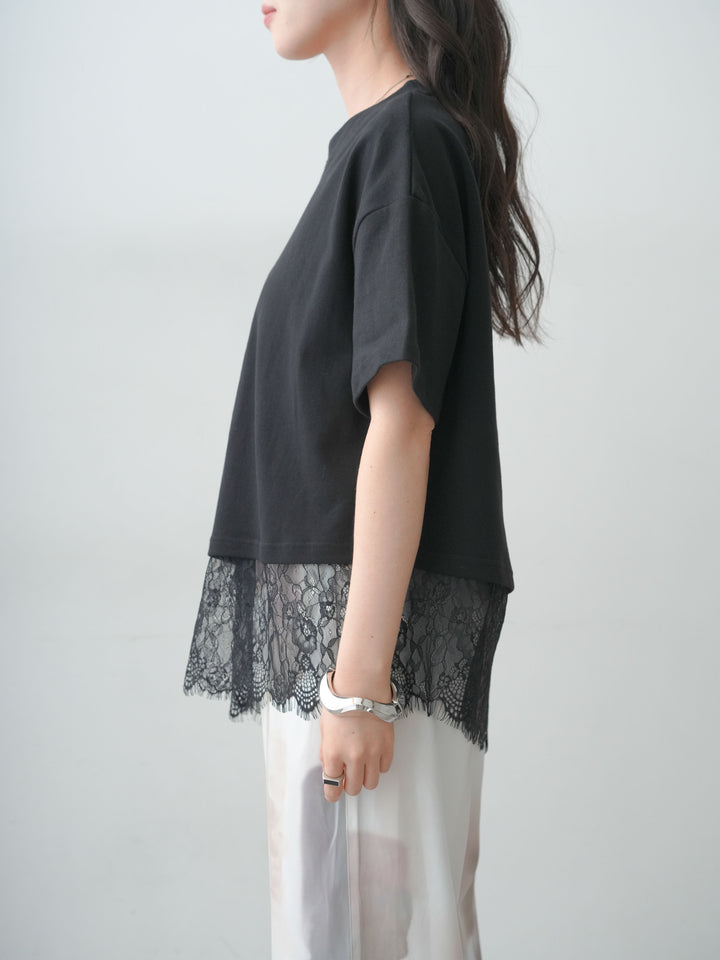 [予約]アシメレースヘムワイドTEE/black