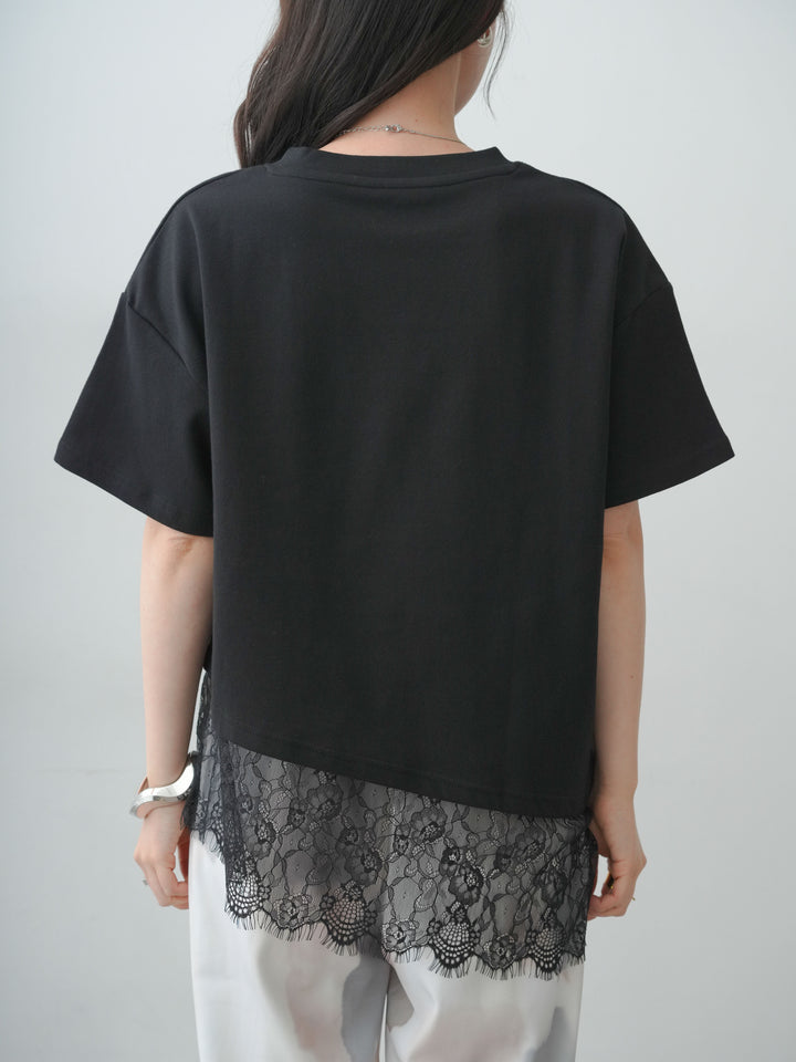 [予約]アシメレースヘムワイドTEE/black