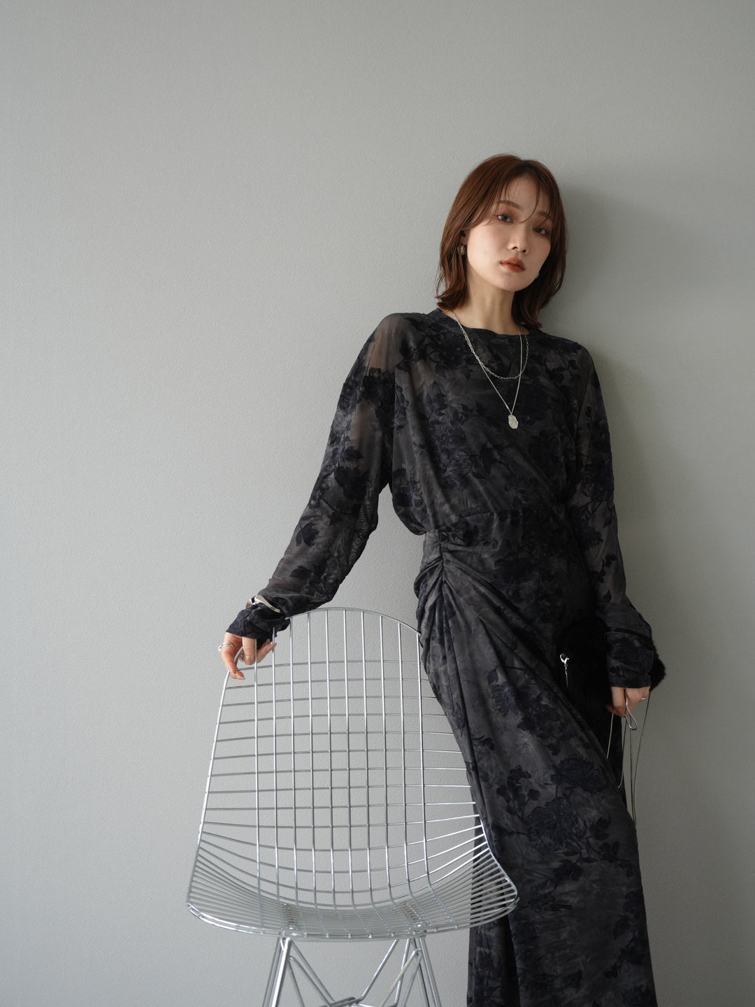 [予約]フラワーフロッキーシアードレープスカート/ブルー