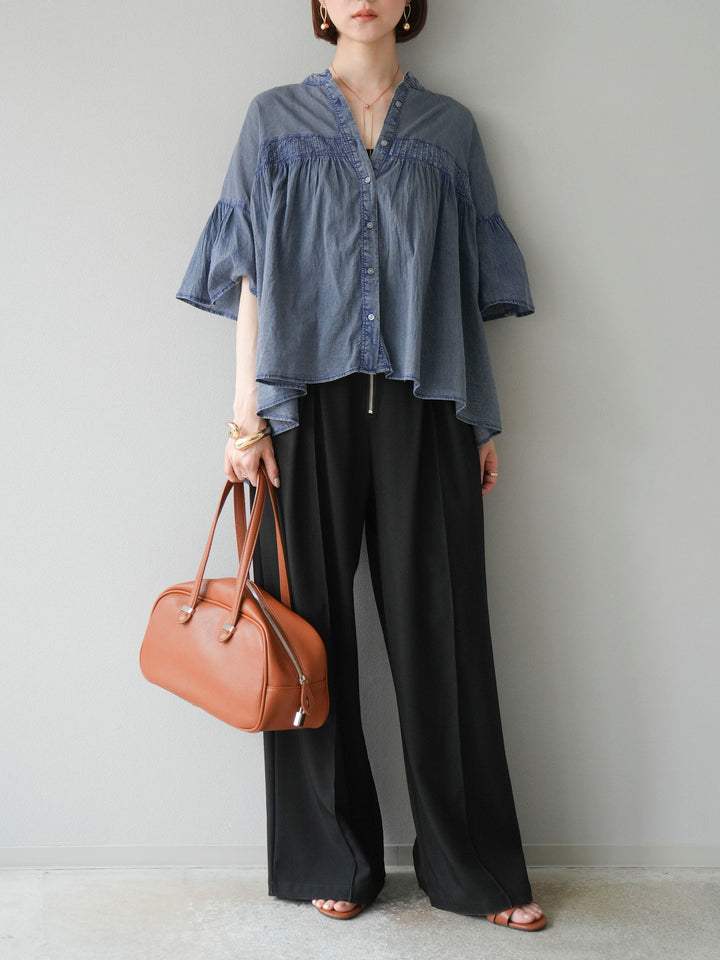 [予約]インド製コットンボイルシアービンテージデニムシャツ/ブルー