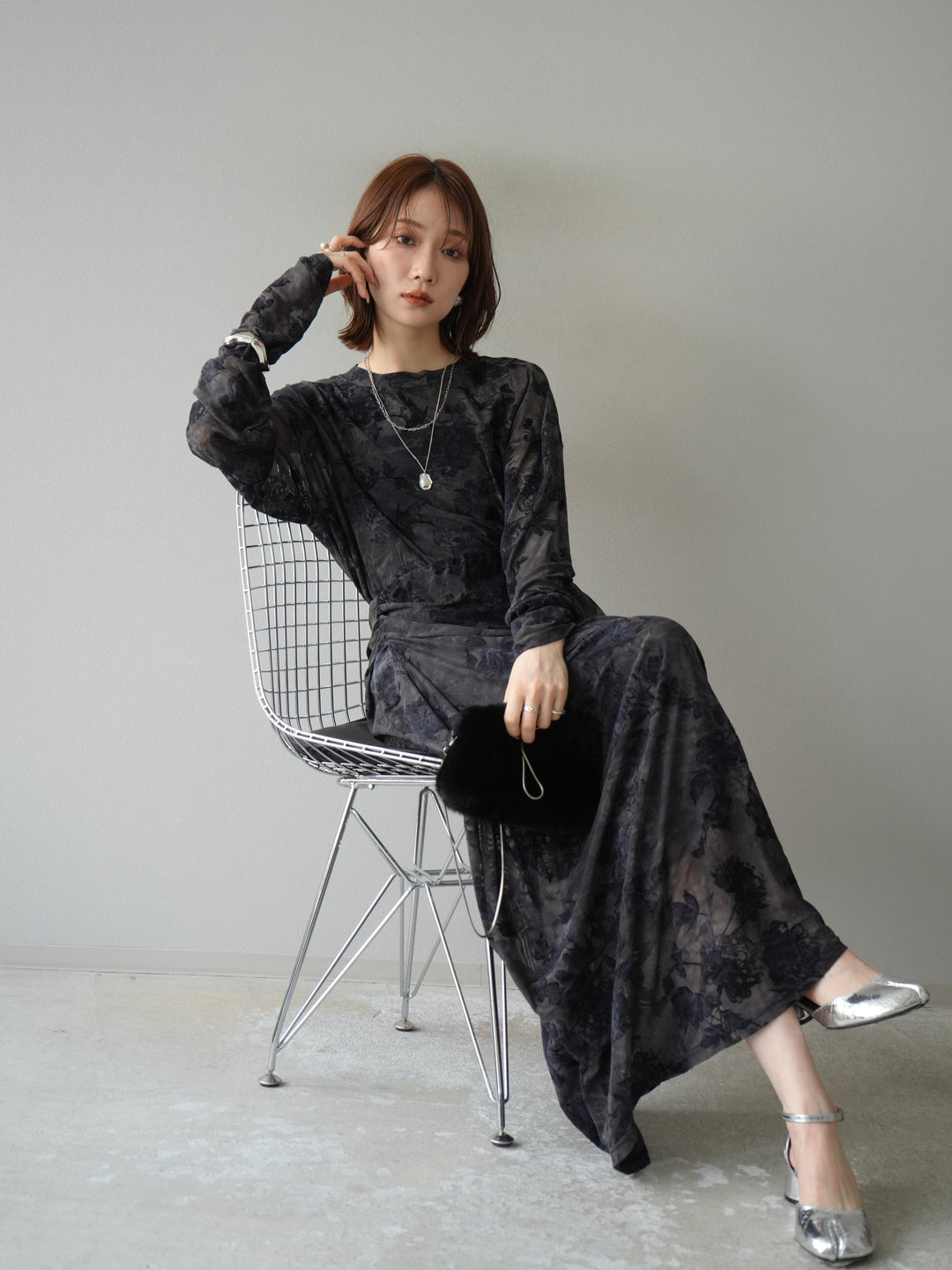 [予約]フラワーフロッキーシアードレープスカート/ブルー