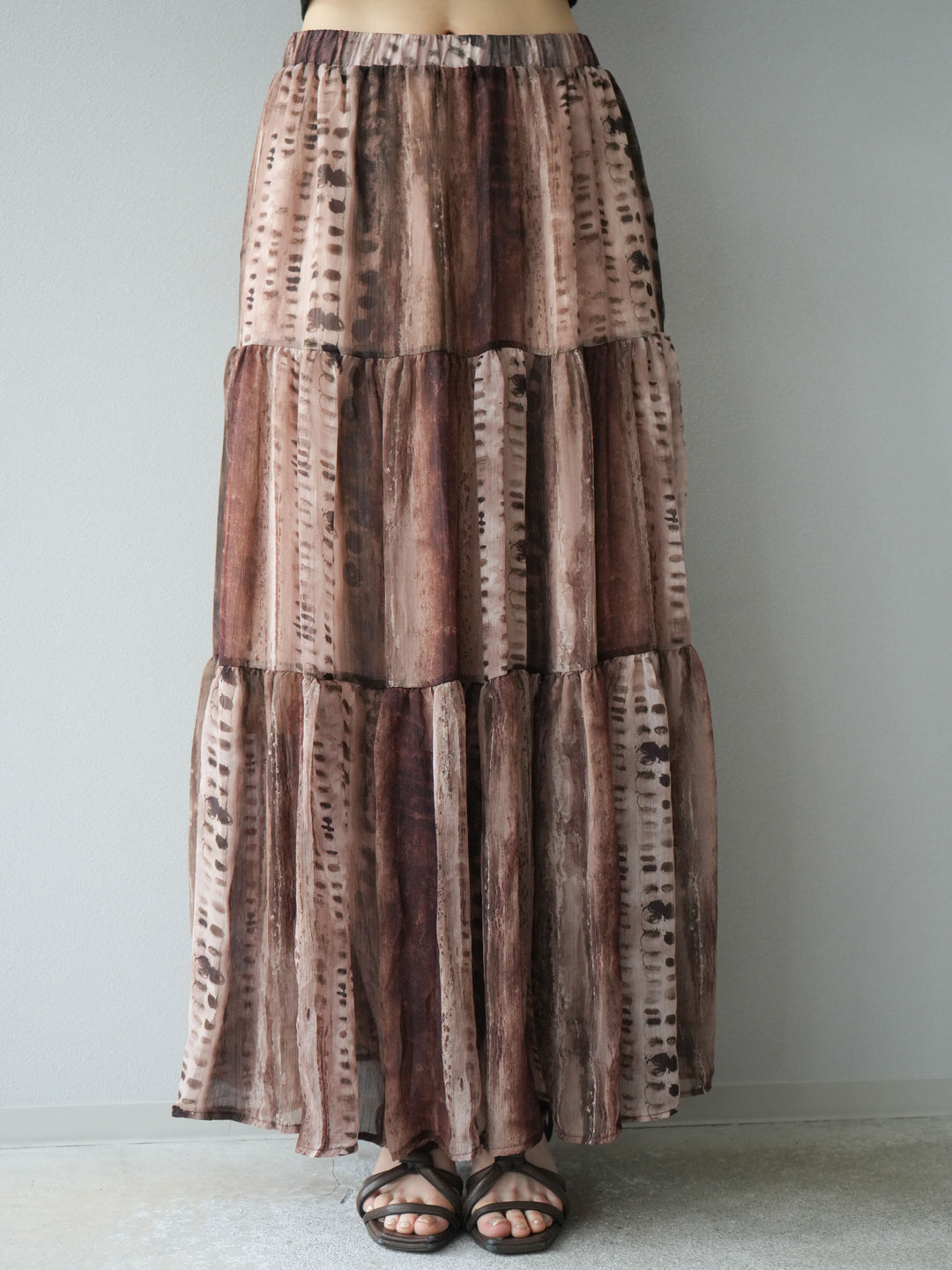 [SET]リネンタッチバックオープンベスト＆ニュアンス柄マキシスカートSET UP(2set)