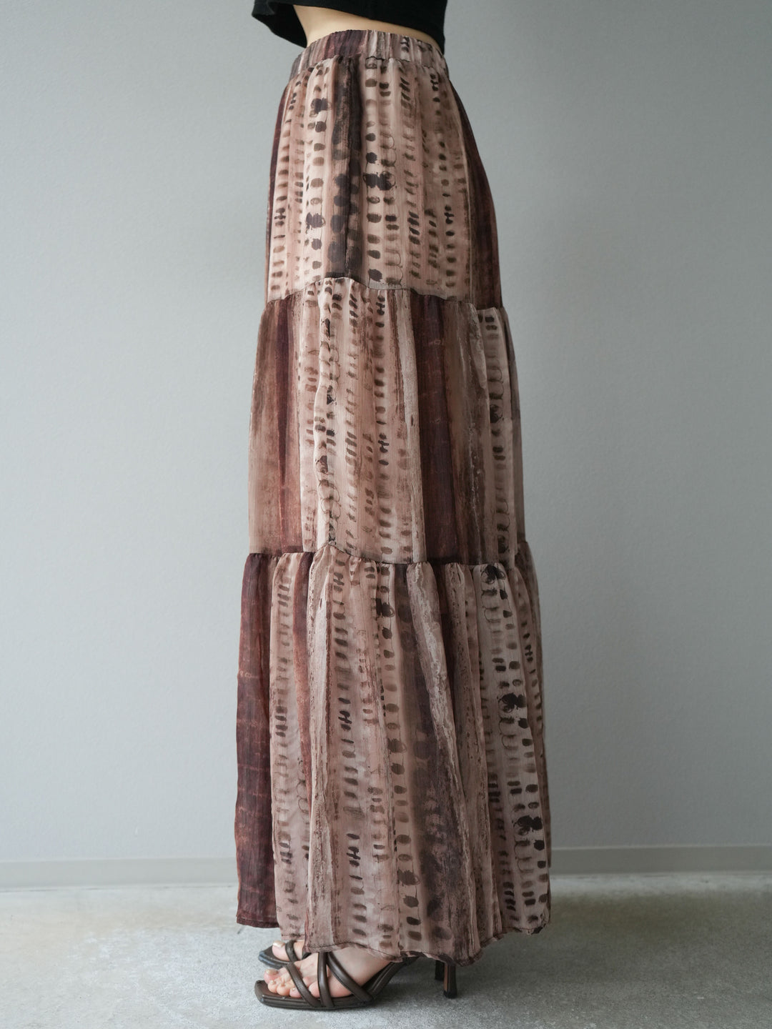 [SET]リネンタッチバックオープンベスト＆ニュアンス柄マキシスカートSET UP(2set)