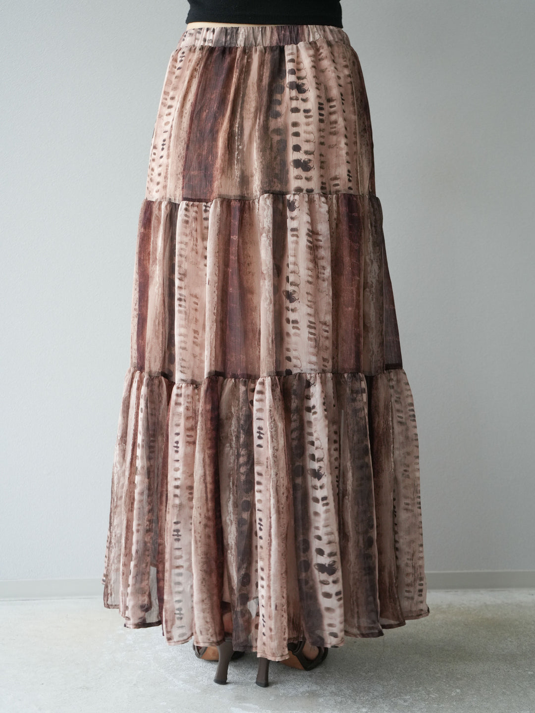 [SET]リネンタッチバックオープンベスト＆ニュアンス柄マキシスカートSET UP(2set)