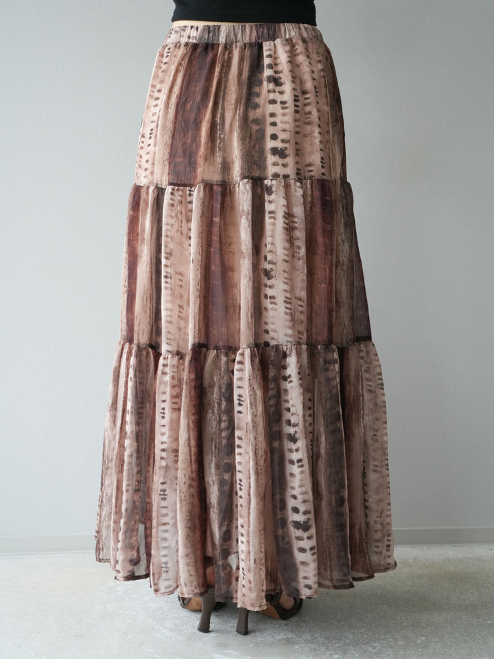 [SET]リネンタッチバックオープンベスト＆ニュアンス柄マキシスカートSET UP(2set)