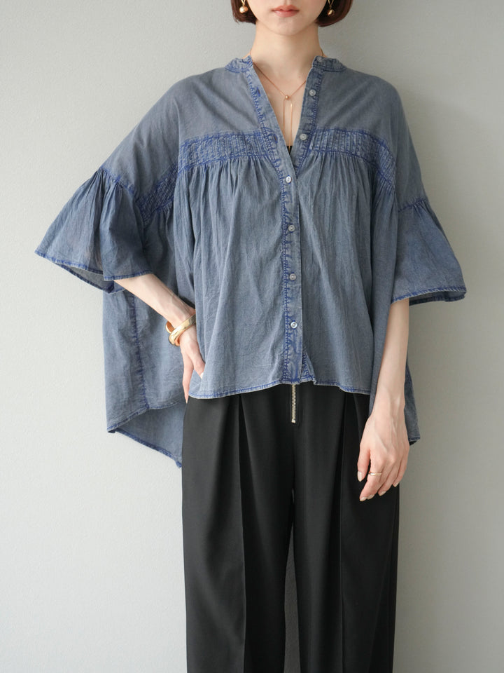 [予約]インド製コットンボイルシアービンテージデニムシャツ/ブルー