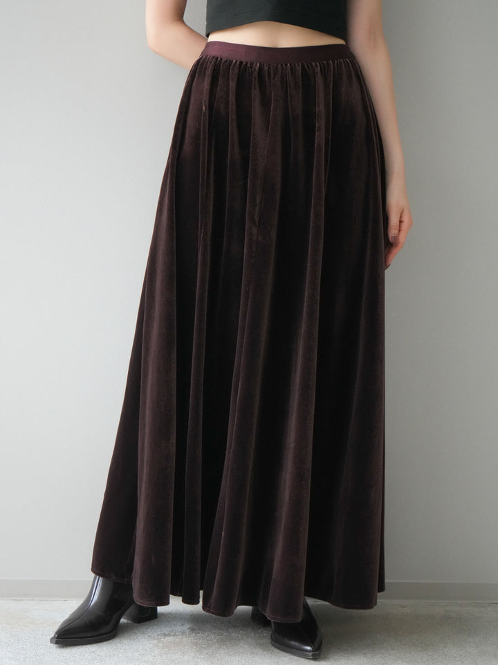 [予約]ベロアフレアスカート/brown