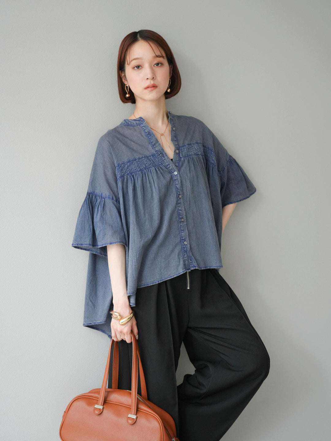 [予約]インド製コットンボイルシアービンテージデニムシャツ/ブルー