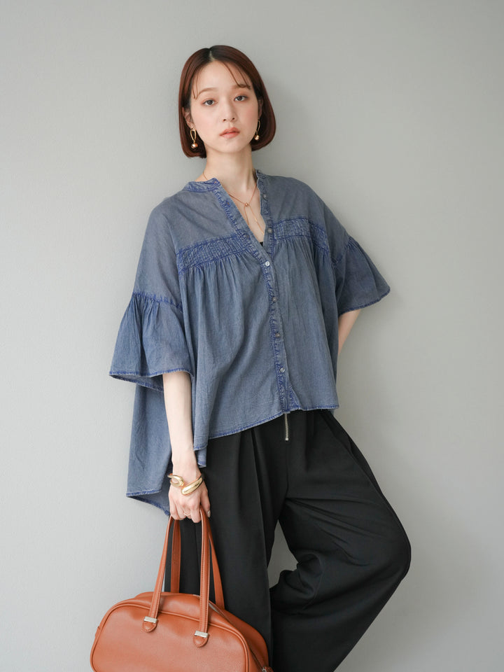 [予約]インド製コットンボイルシアービンテージデニムシャツ/ブルー