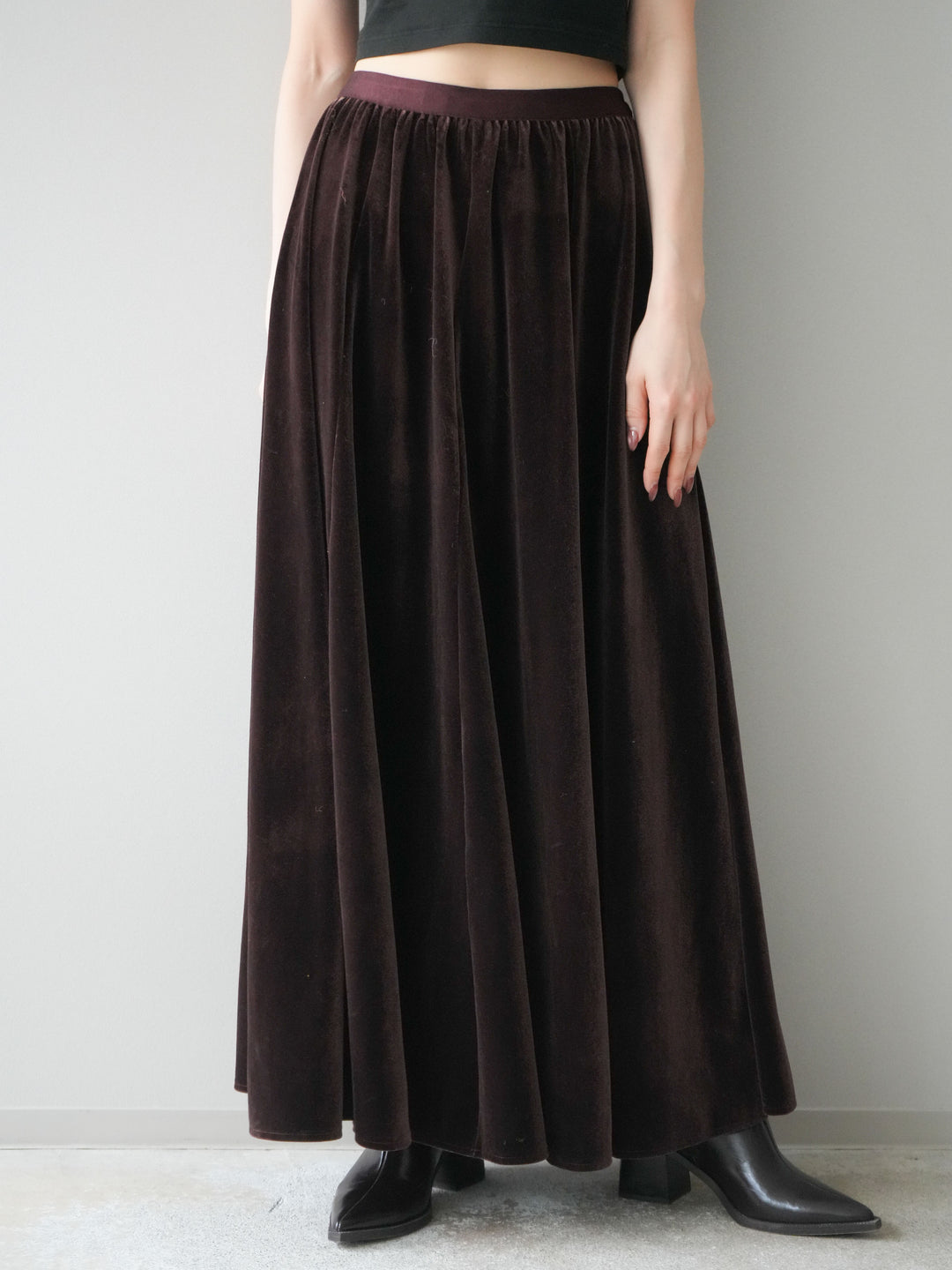 [予約]ベロアフレアスカート/brown