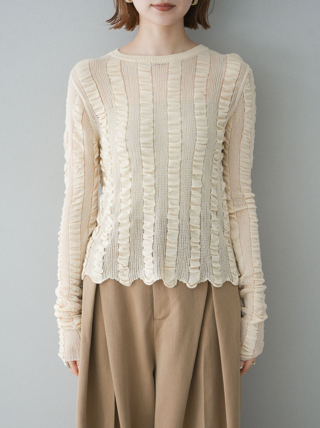 [予約]リネンタッチシャーリングニットトップス/アイボリー