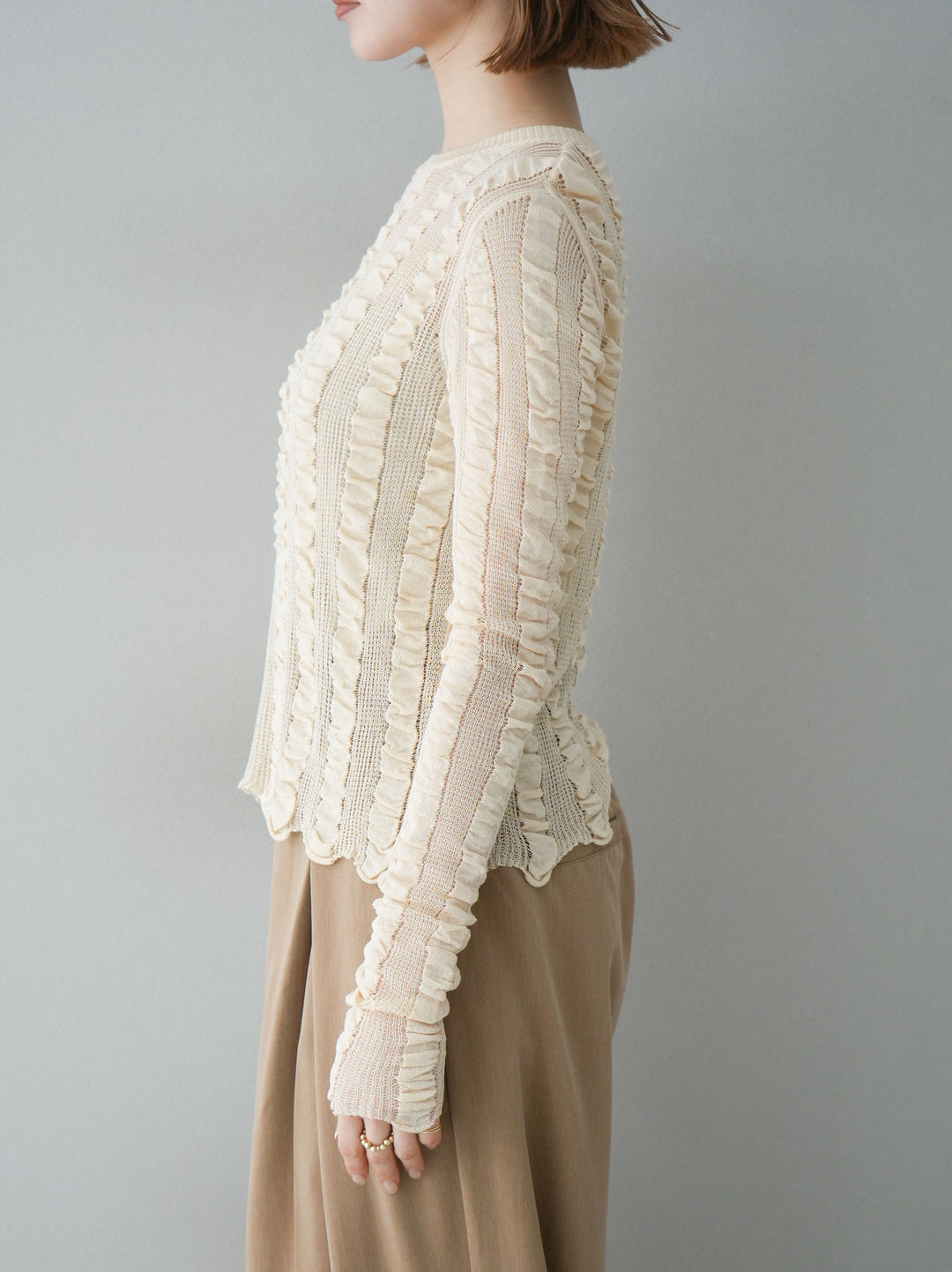 [予約]リネンタッチシャーリングニットトップス/アイボリー