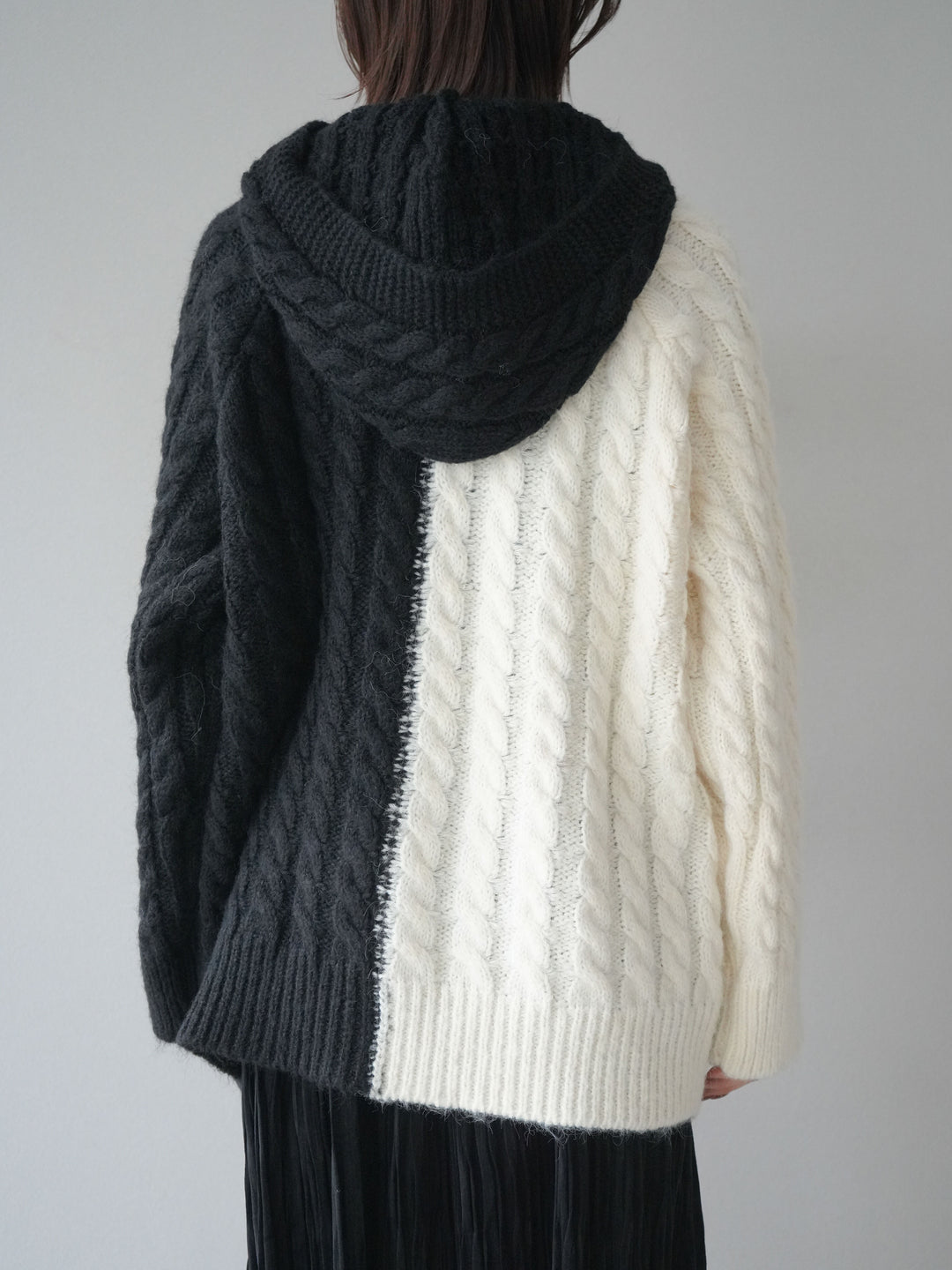 [予約]デニム×バイカラーニットZIPフーディ/black