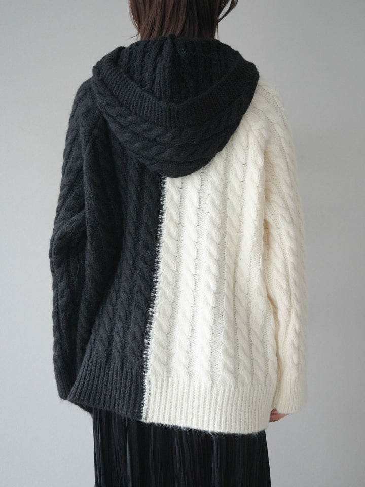 [予約]デニム×バイカラーニットZIPフーディ/black