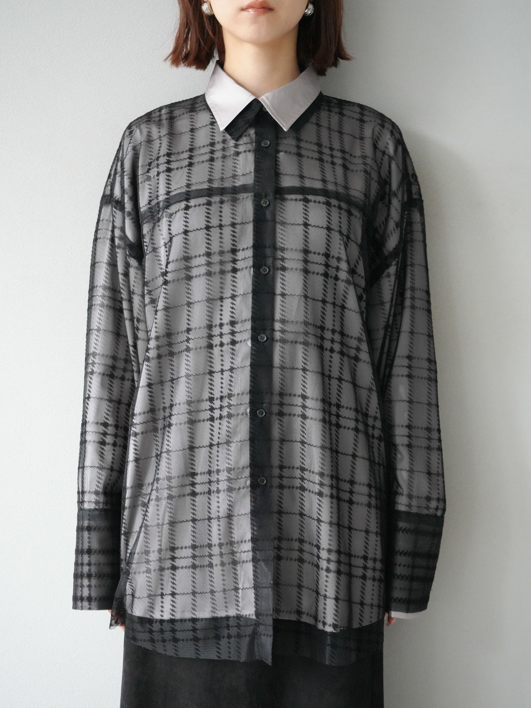 [予約]チェック柄チュールシャツアンサンブル/ブラック