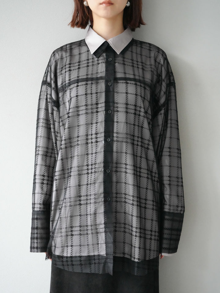 [予約]チェック柄チュールシャツアンサンブル/ブラック
