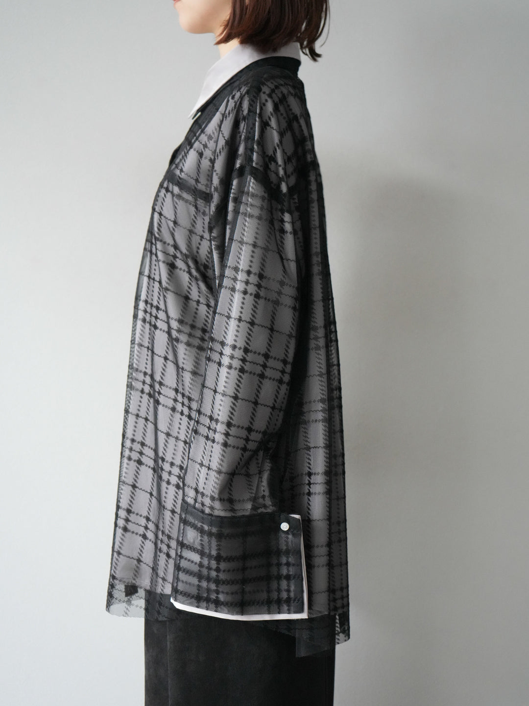 [予約]チェック柄チュールシャツアンサンブル/ブラック