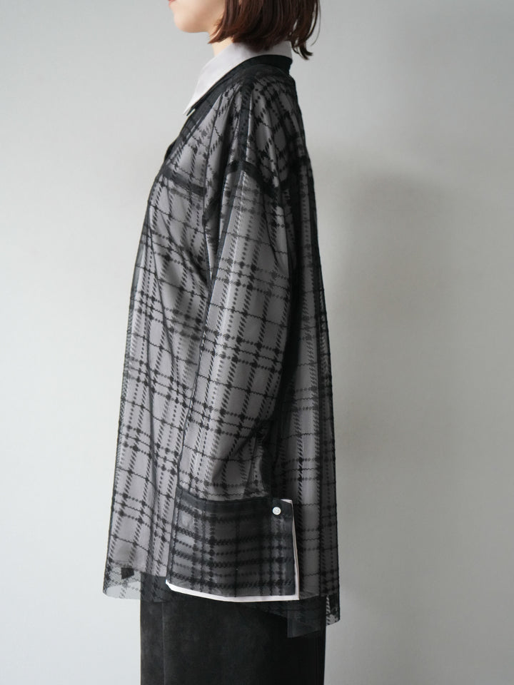 [予約]チェック柄チュールシャツアンサンブル/ブラック
