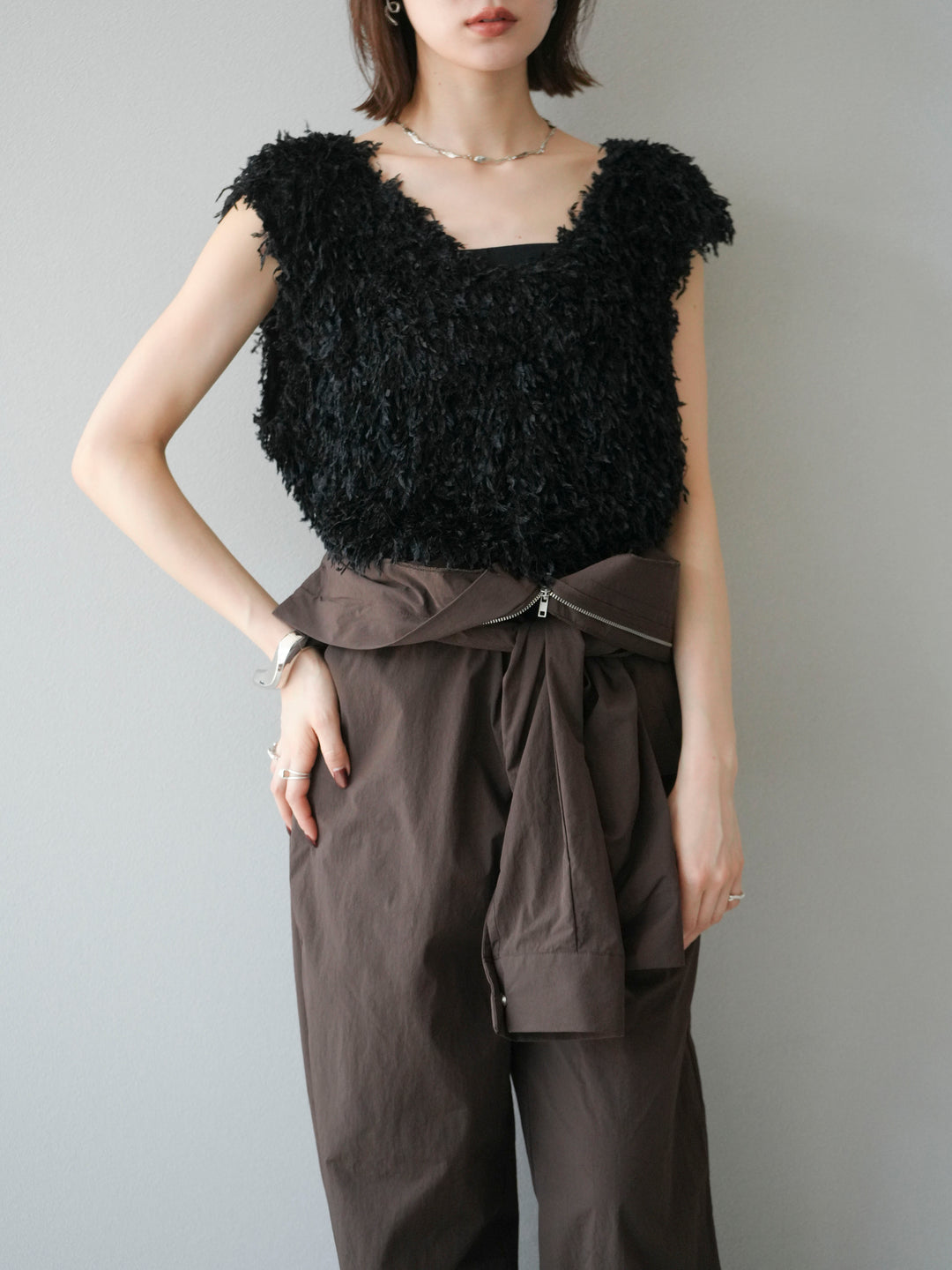 [予約]ナイロンジャンプスーツ/ブラウン