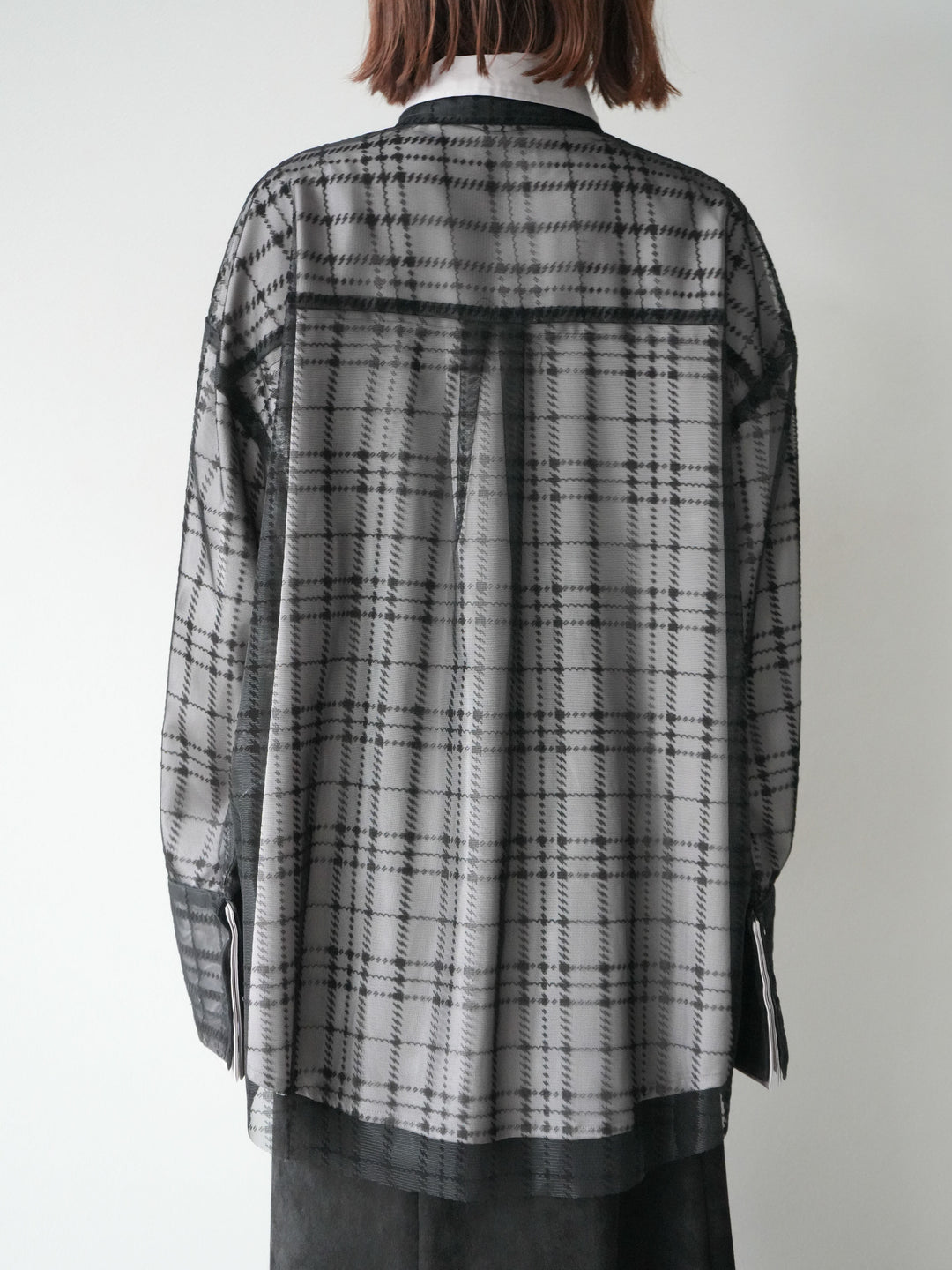 [予約]チェック柄チュールシャツアンサンブル/ブラック