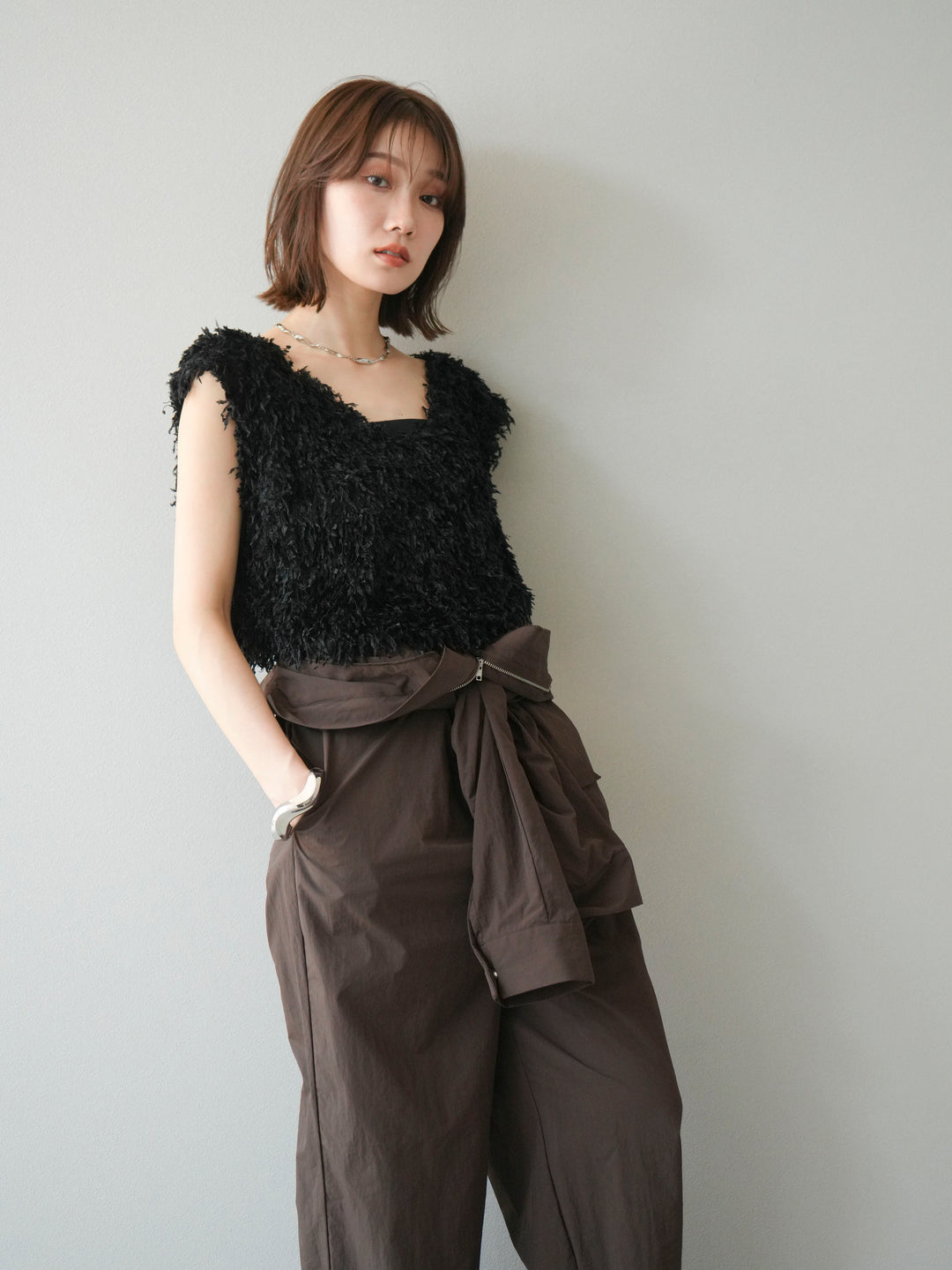 [予約]ナイロンジャンプスーツ/ブラウン