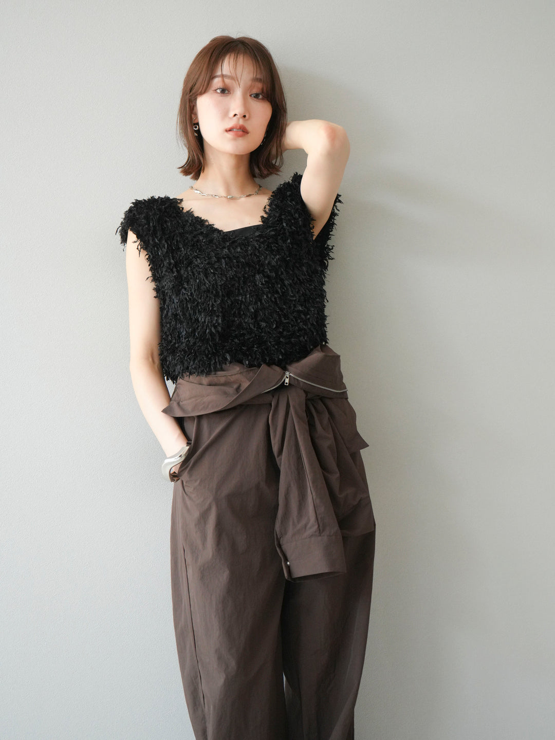 [予約]ナイロンジャンプスーツ/ブラウン