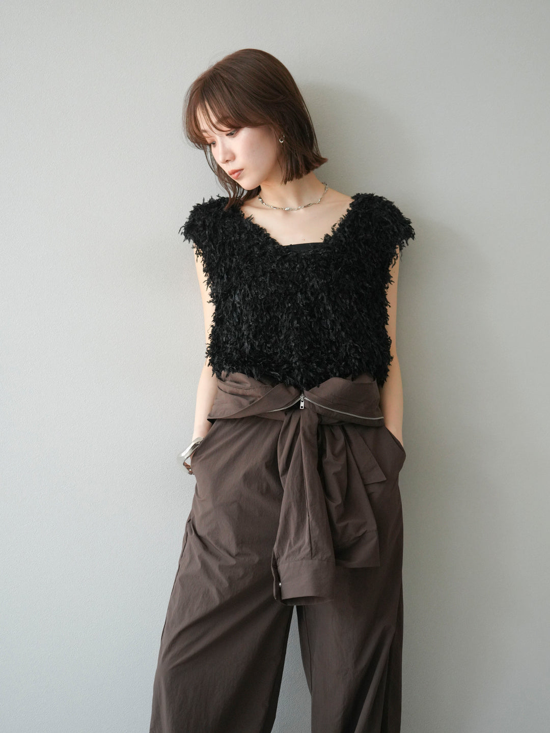 [予約]ナイロンジャンプスーツ/ブラウン