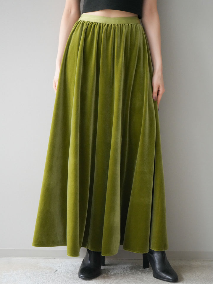 [予約]ベロアフレアスカート/green