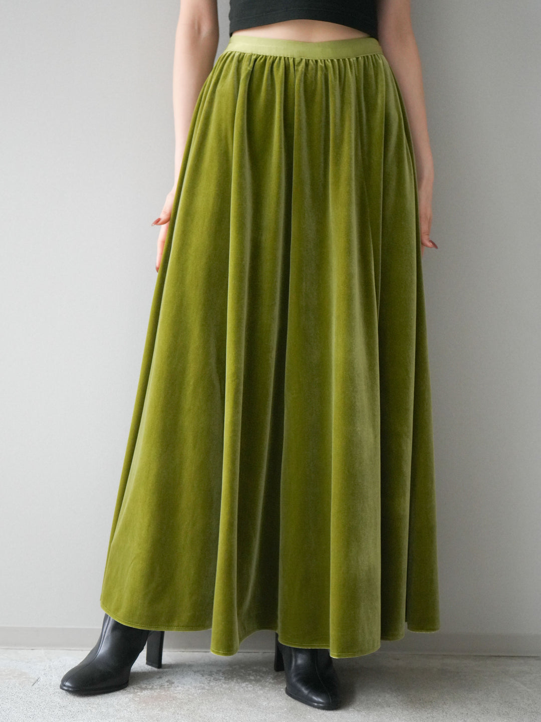 [予約]ベロアフレアスカート/green