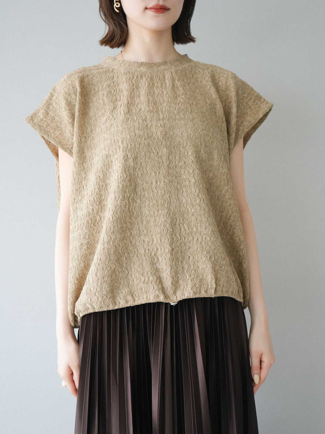 【預購】抽繩提花套頭衫/米色