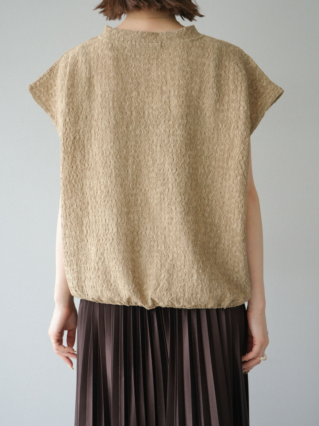 【預購】抽繩提花套頭衫/米色