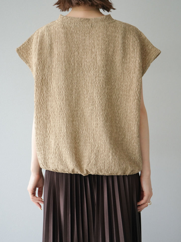 【預購】抽繩提花套頭衫/米色