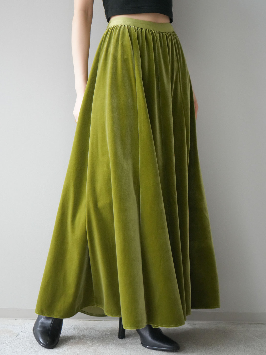 [予約]ベロアフレアスカート/green