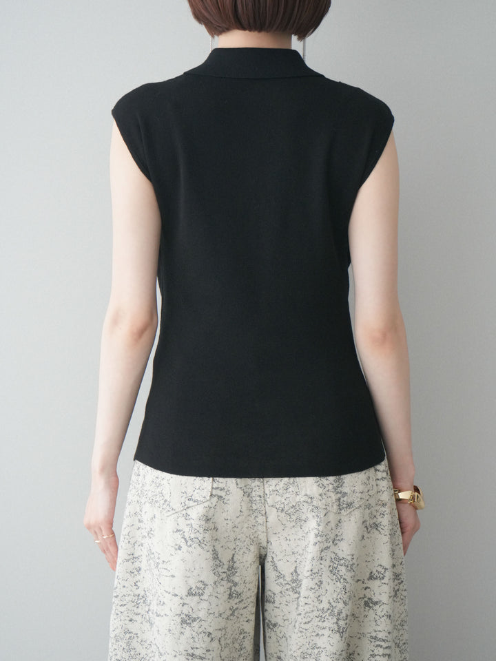 [予約]ノースリーブドレープニットトップス/black