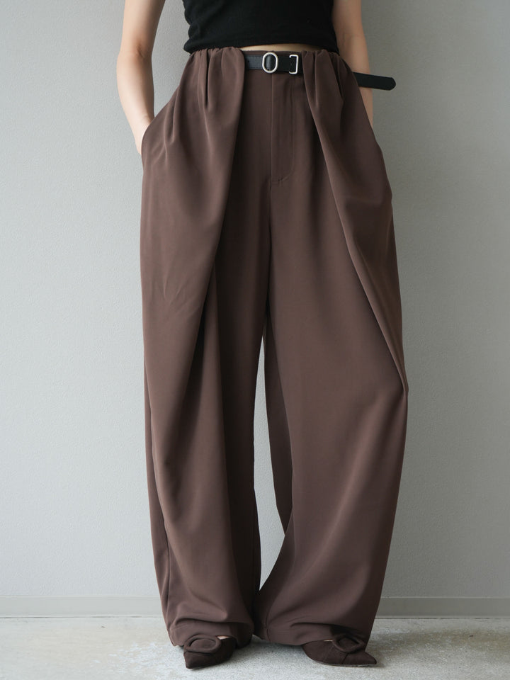 [予約]ベルト付タックワイドパンツ/ブラウン