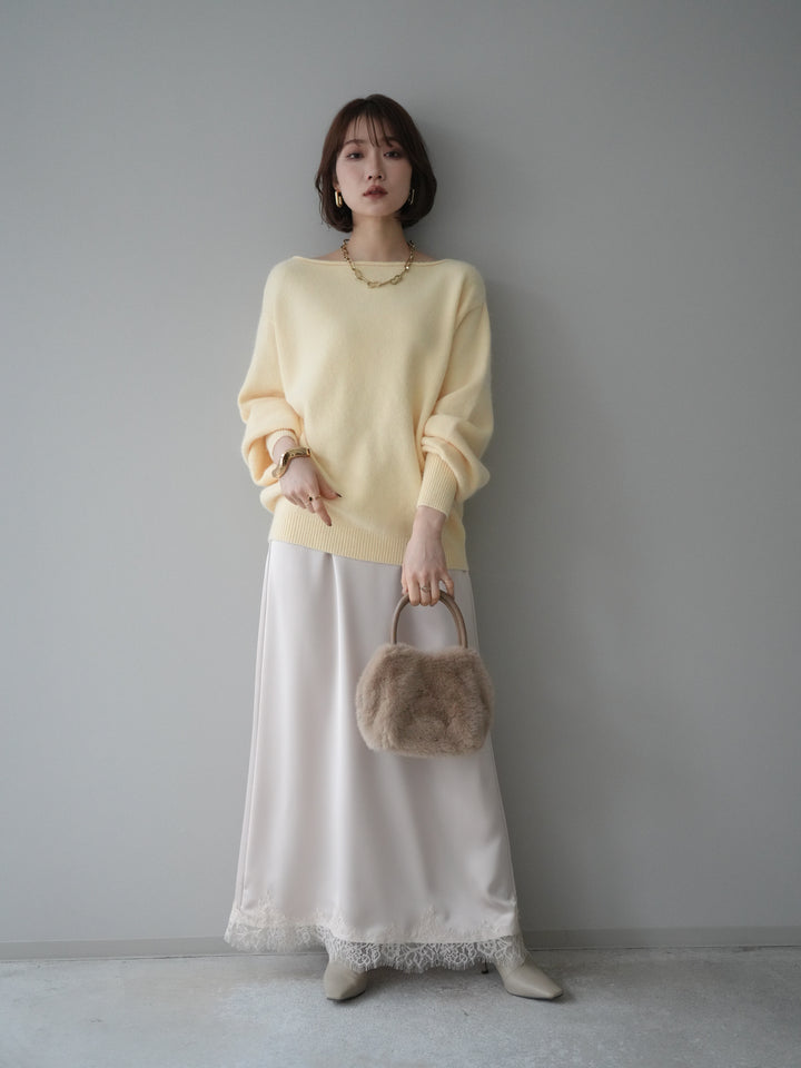 [予約]裾レースサテンナロースカート/ecru