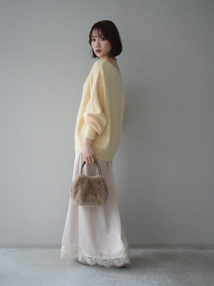 [予約]裾レースサテンナロースカート/ecru