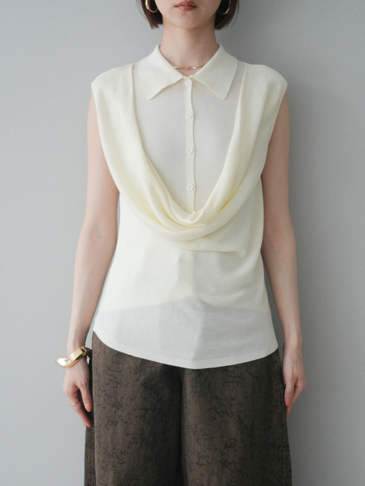 【預購】無袖垂褶針織上衣 / 象牙白