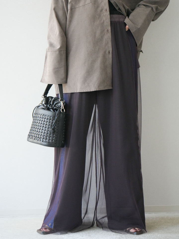 [予約]チュールワイドパンツ/ブラウン