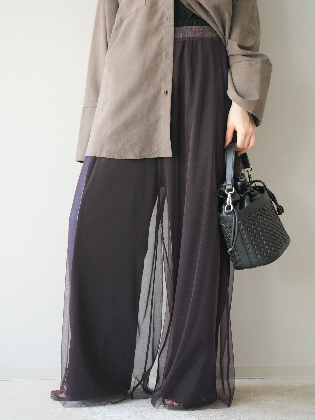 [予約]チュールワイドパンツ/ブラウン