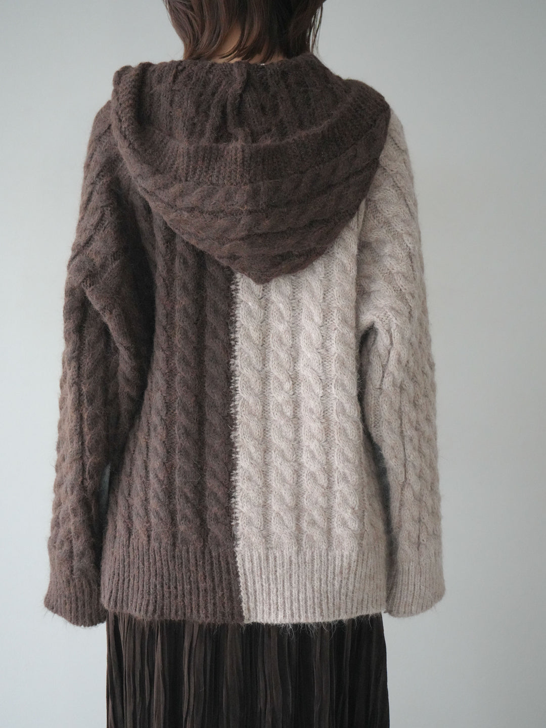 [予約]デニム×バイカラーニットZIPフーディ/brown