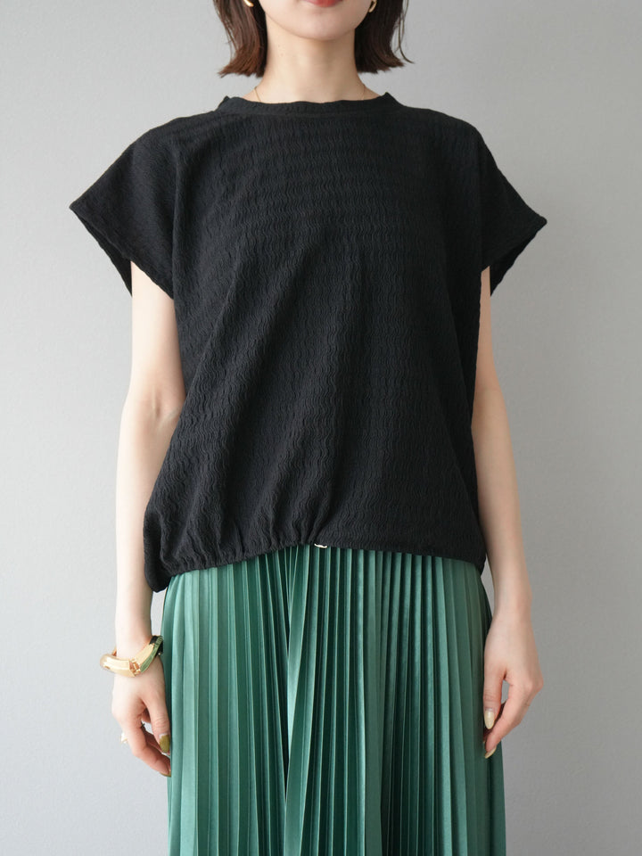 【預購】抽繩下擺提花套頭衫/黑色