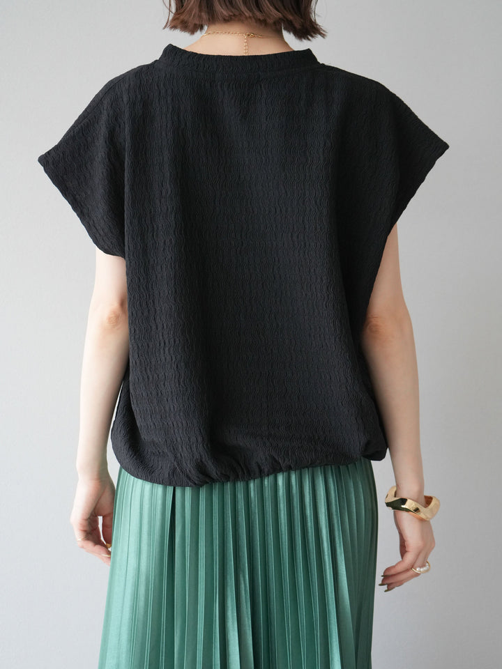 【預購】抽繩下擺提花套頭衫/黑色