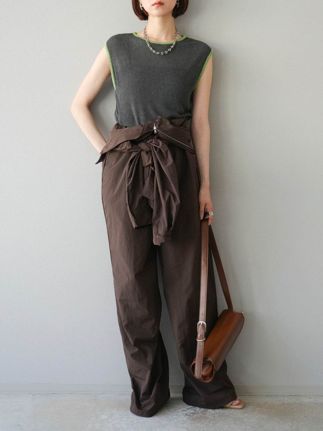 [予約]ナイロンジャンプスーツ/ブラウン