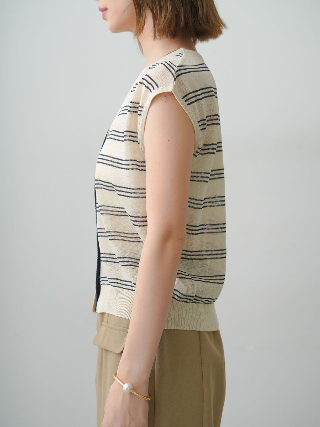 [予約]バイカラーボーダーフレンチニットベスト/beige