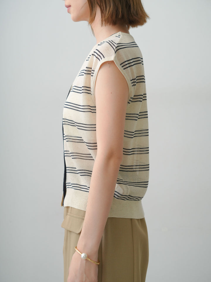 [予約]バイカラーボーダーフレンチニットベスト/beige