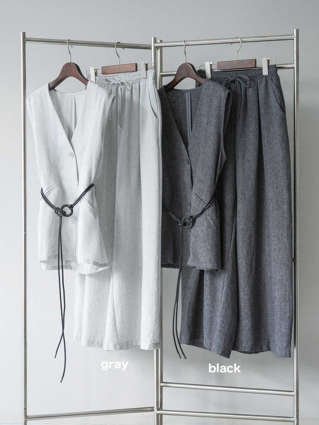 [SET]ベルト付リネンタッチベスト＆ワイドパンツSET UP(2set)