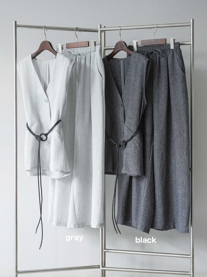 [SET]ベルト付リネンタッチベスト＆ワイドパンツSET UP(2set)