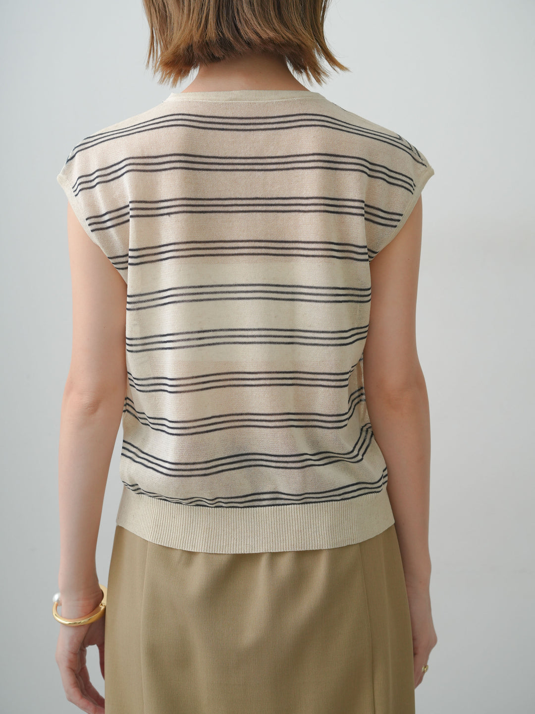 [予約]バイカラーボーダーフレンチニットベスト/beige